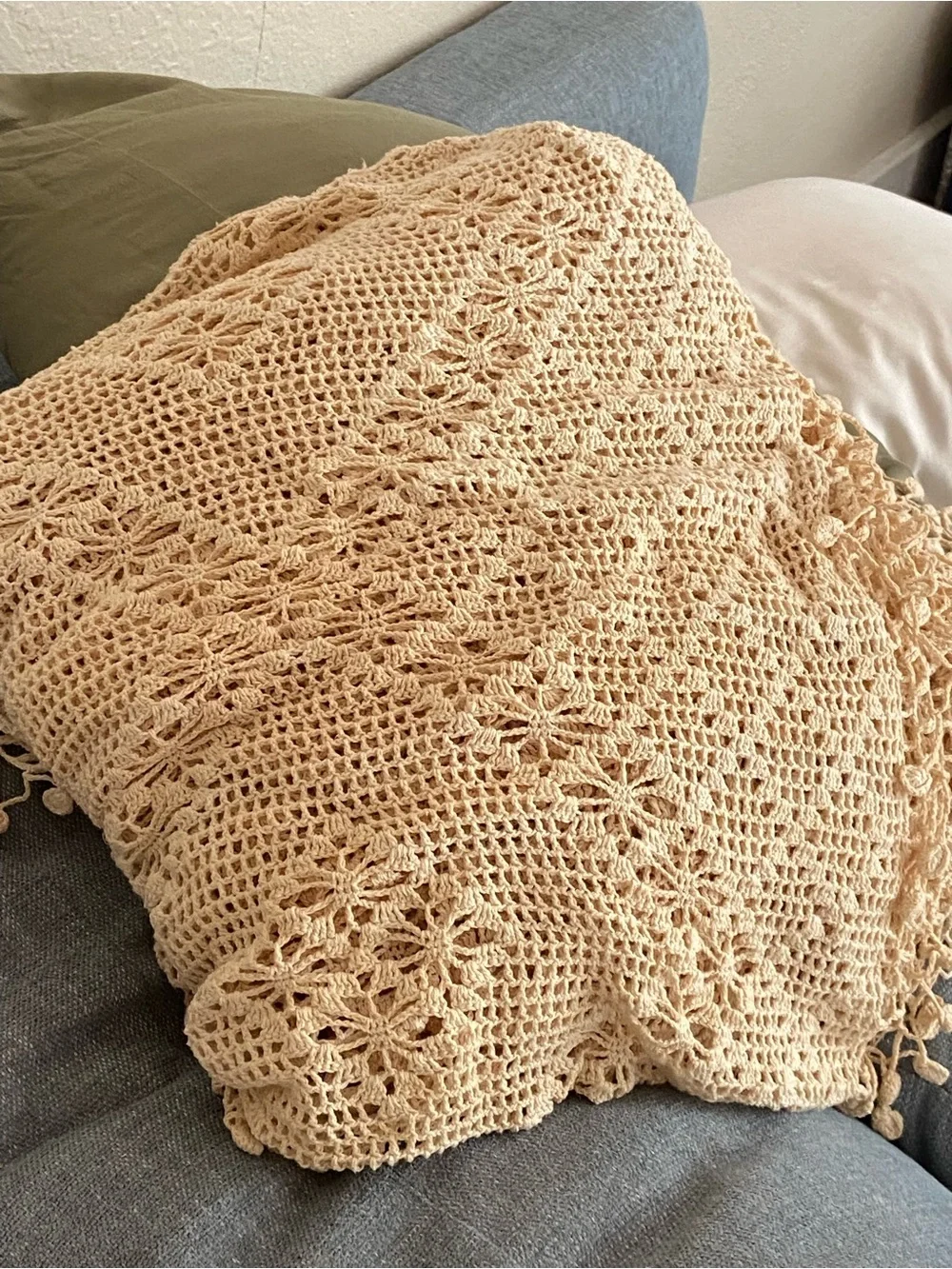 Handmade Crochet Throw in Ecru